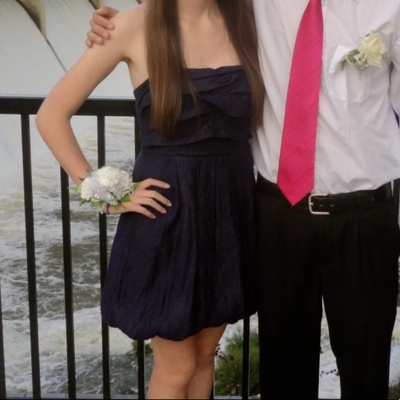 Navy Blue Strapless Ruffle Homecoming Dress - Picture 1 of 8